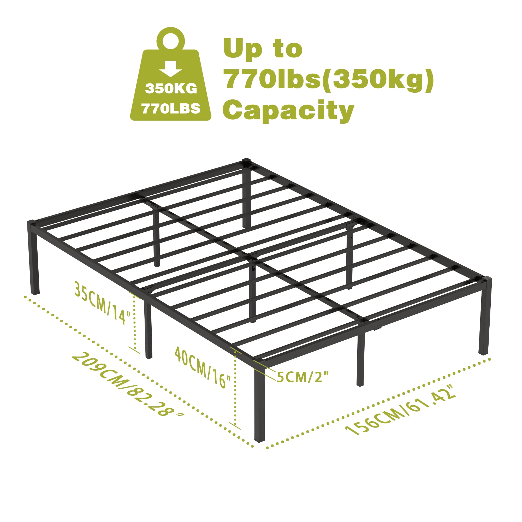 Yoneston Queen Size Metal Bed Frame 18" High Platfrom Beds Frames with Under-Bed Storage, Black