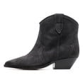 thumbnail image 2 of FSJ Women Western Cowboy Cowgirl Stacked Low Heel Short Boots Faux Suede Pointed Close Toe Pull On Retro Ankle Booties Formal Outfit Shoes Size 8.5 Black, 2 of 4