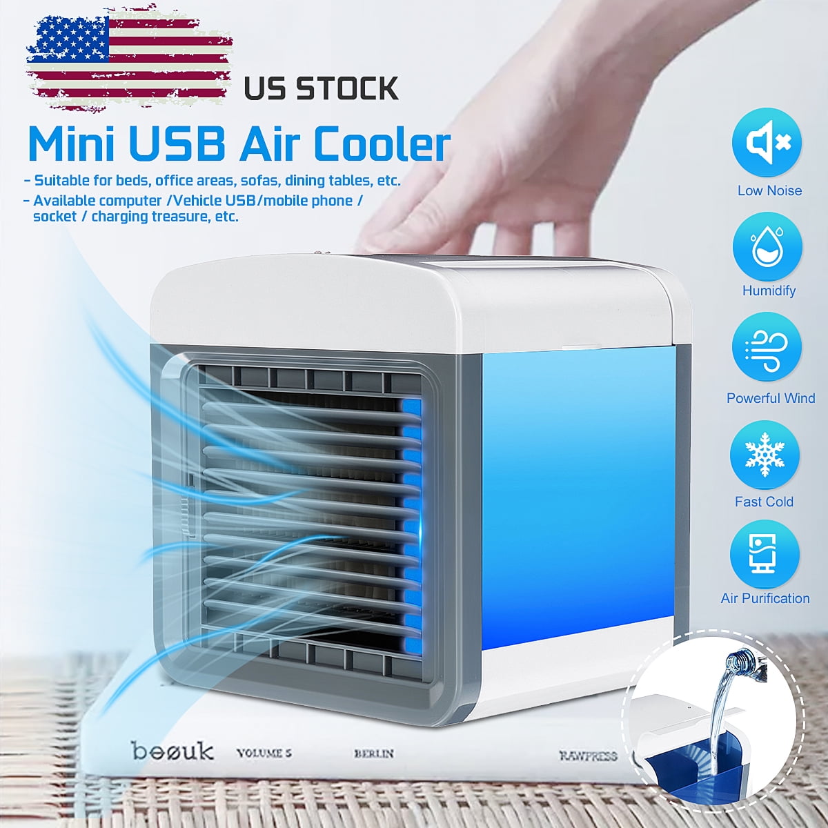 Portable Air Conditioner Fan USB Rechargeable Evaporative Air Cooler