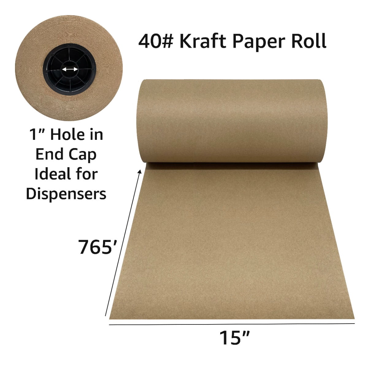 UOFFICE Brown Kraft Paper Roll, 15" x 765'