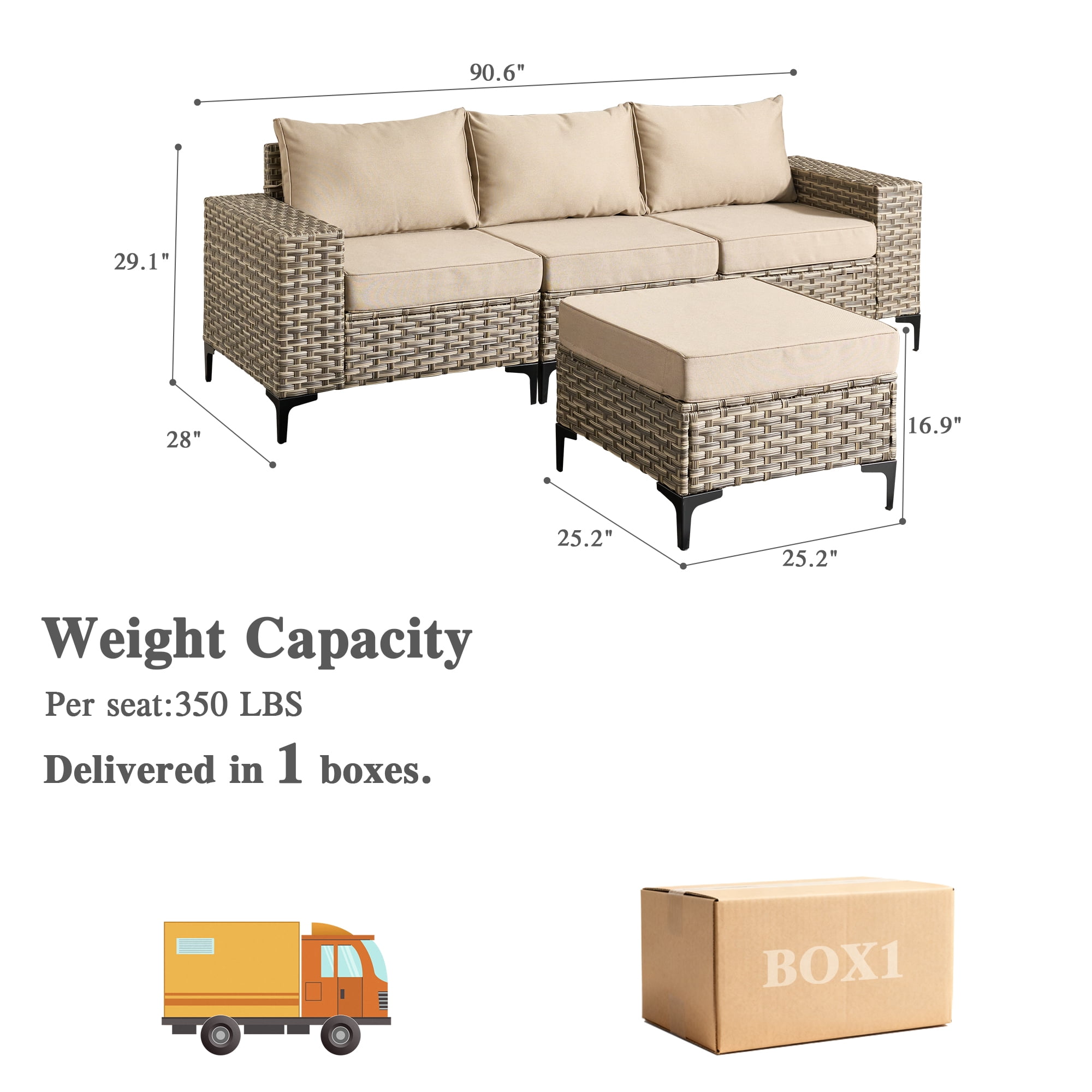 Ovios 4 Pieces Wicker Patio Furniture Sets Outdoor Conversation Sectional Sofa for Backyard Deck