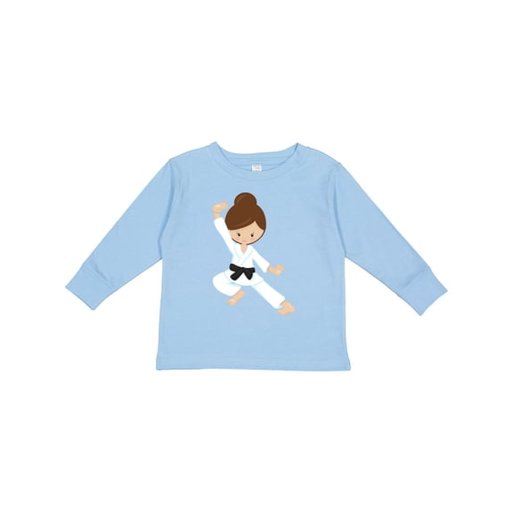 Inktastic Karate Girl, Cute Girl, Black Belt, Brown Hair Girls Long Sleeve Toddler T-Shirt