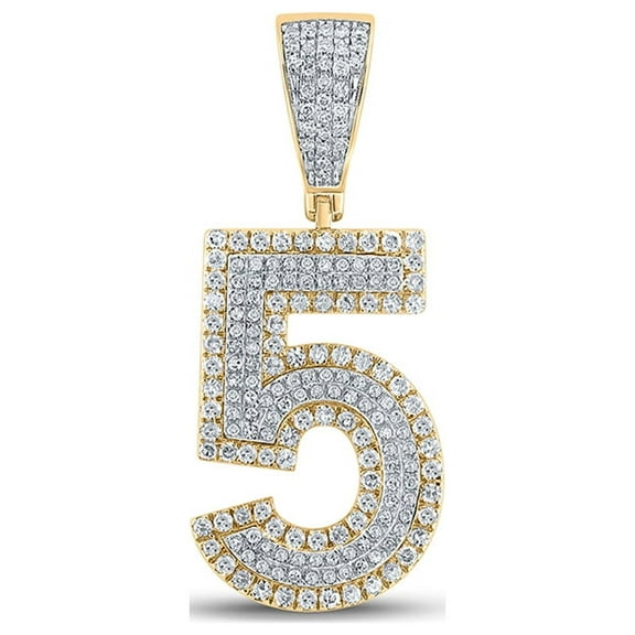 10kt Two-tone Gold Mens Round Diamond Number 5 Charm Pendant 3/4 Cttw