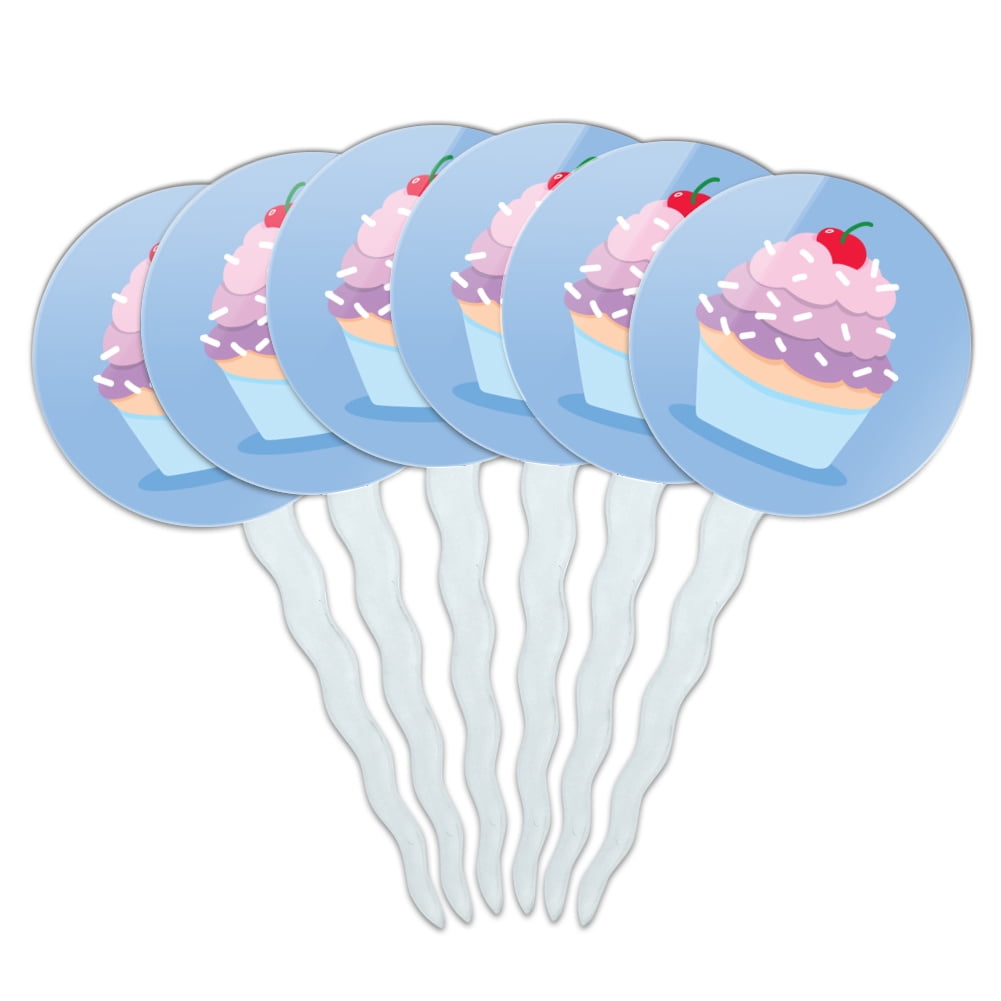 Cute Cupcake Vanilla Cherry with Sprinkles Cupcake Picks Toppers