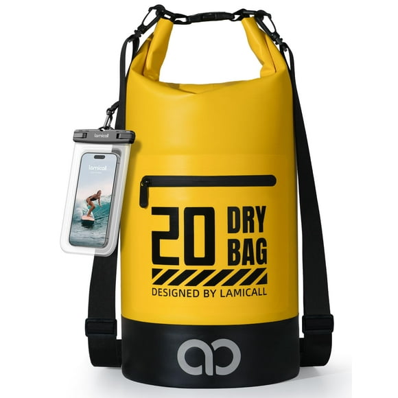 Mochila impermeable Lamicall Dry Bag de 20 litros con funda para teléfono, color amarillo