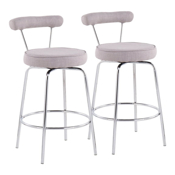 Rhonda Contemporary Counter Stool In Chrome And Light Grey Fabric - Set Of 2