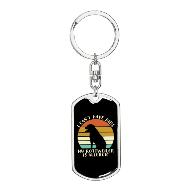 Allergic Rotweiler Stainless Steel or 18k Gold Premium Swivel Dog Tag Keychain