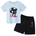 thumbnail image 3 of Conjunto de camiseta y pantalones cortos de manga corta para niño y niña, traje informal de moda para niño, 2 piezas, con estampado de baño Skibidi, 3 of 5