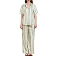 thumbnail image 2 of Yunliwuli Women's 2 Piece Pajama Set, Striped Short Sleeve Button Down Shirt Elastic Waist Pants for Summer, 2 of 9