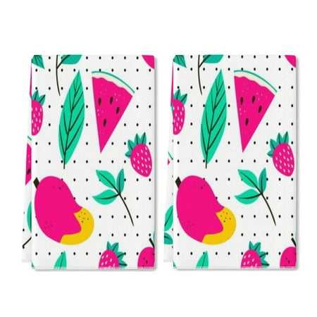 

YladaFaie 2 Pack Fruits Pattern With Watermelon Hand Towels Polyester Decorative Dish Towel for Bathroom Hand Drying Cleaning Cooking Towel Gift Set 16 x 24 Inch