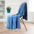 thumbnail image 2 of Chanasya Chenille Chateau Luxurious Knit Throw Blanket with Woven Boarder - Super Soft and Classy Subtle Shimmer for Home Decor, Sofa, Chair, Living Room, and Bedroom (50x65 Inches) Blue, 2 of 3