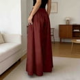 thumbnail image 4 of cocolona Womens Summer Casual High Waist Palazzo Pants Elastic Waist Straight Wide Leg Dress Pants with Pockets, 4 of 5