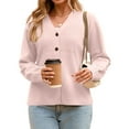 thumbnail image 3 of Knit Sweaters for Women Trendy Casual V Neck Tunic Cardigan Button Down Long Sleeve Solid Color Soft Fall Knitwear (M, Pink), 3 of 7