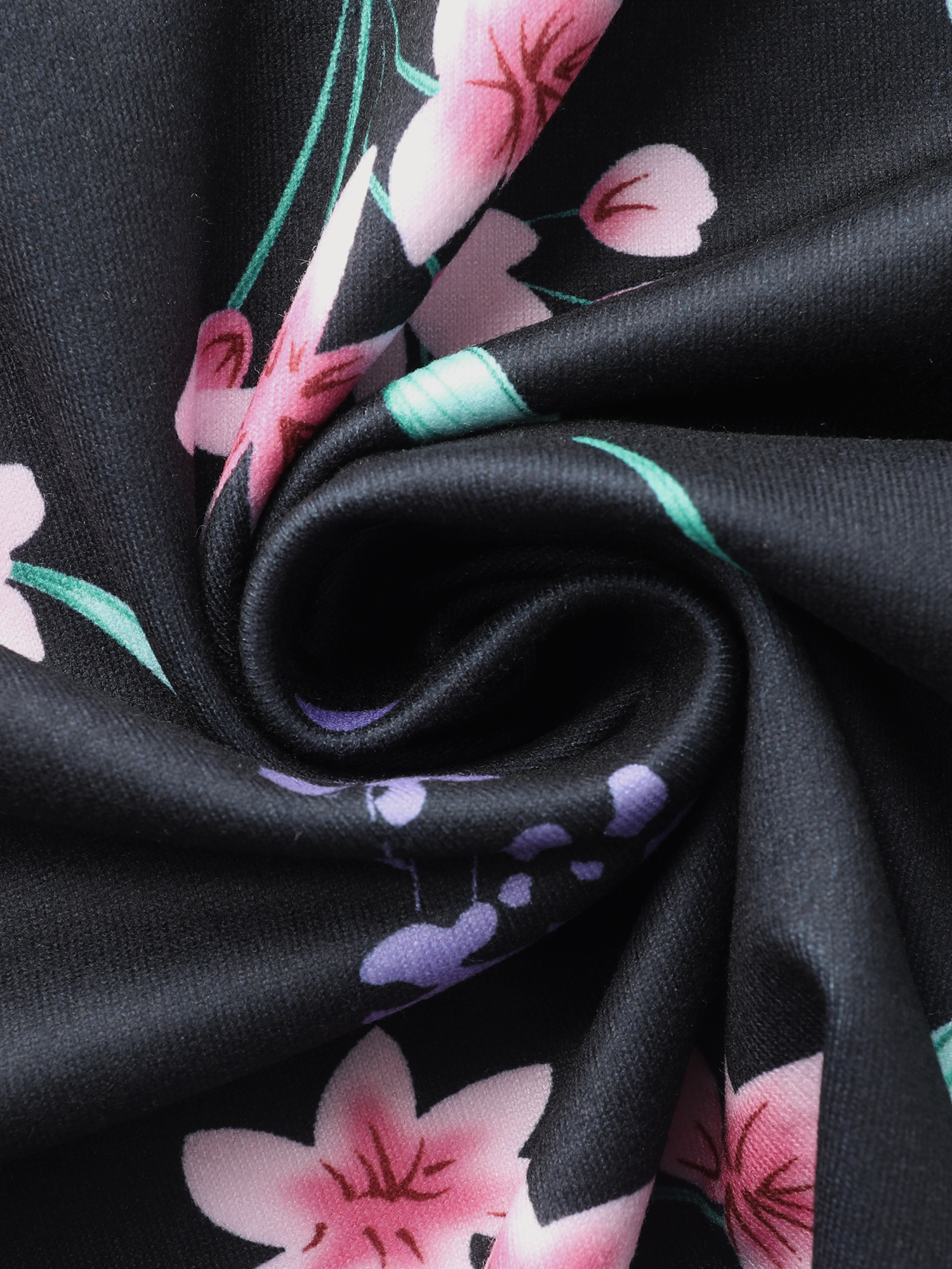 DARING DIVA Pajamas V Neck Top Drawstring Pants Sleepwear Lounge Sets XL Black Floral