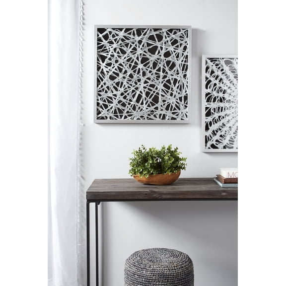 DecMode Large, Square, Modern Abstract Art Black and White Paper Shadow Box Wall Art, 23.5” x 23.5”