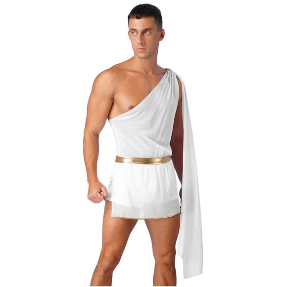 iiniim Mens Halloween Roman Toga Cosplay Costumes Ancient Greek God Robes Halloween Carnivals Dress Up Costumes White L