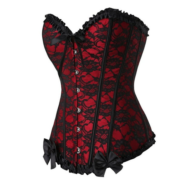 Women Lace up Back Sexy Floral Corset Thong Cosplay Suit for Women Lingerie  Bustier Top Plus Size Set 