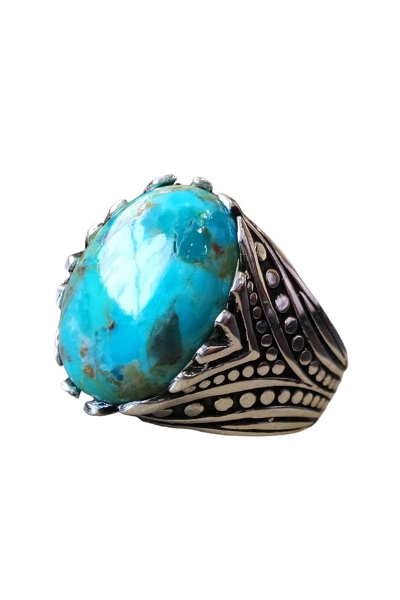 Arizona Turquoise Ring, Silver Jewelry, 925 Silver Ring, Father's Day, Plain Solid, Natural Turquoise, December Birthstone Ring, Heavy Mens Ring, Spiritual Healing Gemstone, Christmas, Tiny Mens Ring