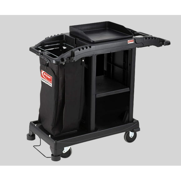 Suncast Black Standard Compact Janitorial / Housekeeping Cart with Bag and Non-Marring Wall Bumpers | Efficient and Space-Saving Cleaning Solution