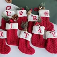 thumbnail image 4 of Christmas Stockings 26 Letter Embroidered Cute Knitted Craft Hanging Ornament Modern Art Decor Set for Tree Fireplace Xmas Decor Farmhouse Men Women DIY Season Family Holiday, 4 of 6