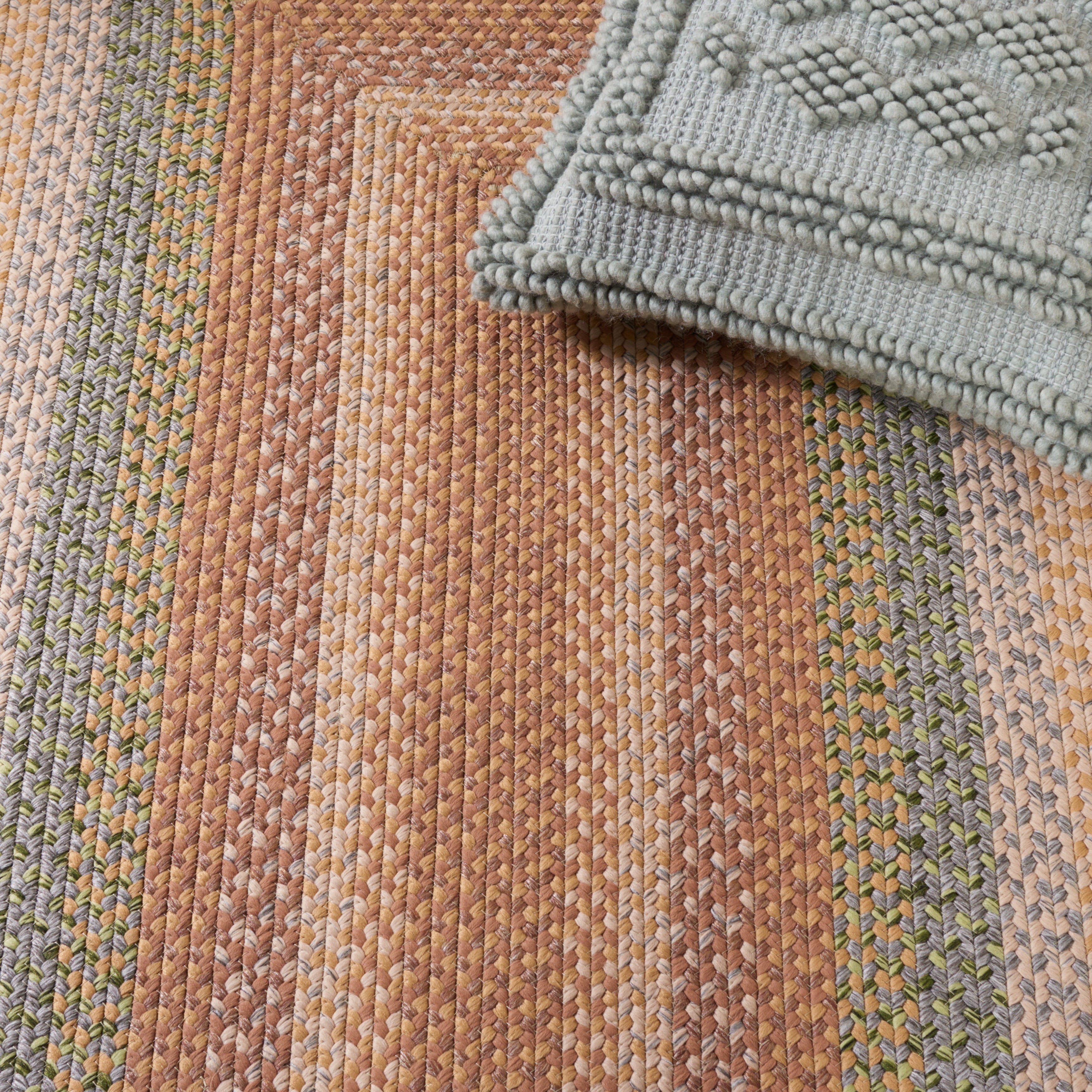SAFAVIEH Braided Marco Bordered Machine Washable Reversible Area Rug, Tan/Multi, 3' x 5' Oval
