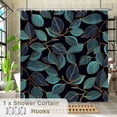 thumbnail image 4 of Teal Leaves Shower Curtain Set Plants Black Modern Fabric Bath Curtain 72x84in Transform Your Bathroom into a Lush Garden Retreat Includes Hooks, 4 of 6