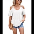 thumbnail image 2 of Blusas con Ojales para Mujer, Camisetas de Corta, Moda de Verano y 2025, Blusas de Hombros Descubiertos Blancas M, 2 of 10