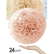 Merry Expressions 24-Pack Natural Colors Tissue Paper Pom Poms - Multiple Sizes & Colors - Party Pompoms for Weddings & Birthdays