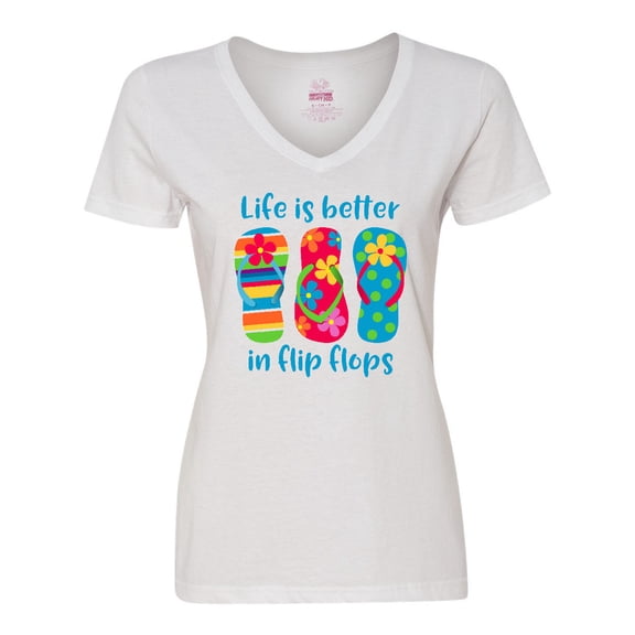 Inktastic Life is Better Flip Flops Women's V-Neck T-Shirt