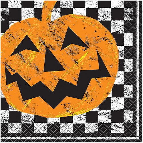 Checkered Halloween Beverage Napkins, 16ct