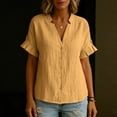thumbnail image 5 of Women's Button Down Shirts Short Puff Sleeve Dressy Tops Casual Loose Fit Cotton Linen Tshirts 2026 Yellow L, 5 of 8