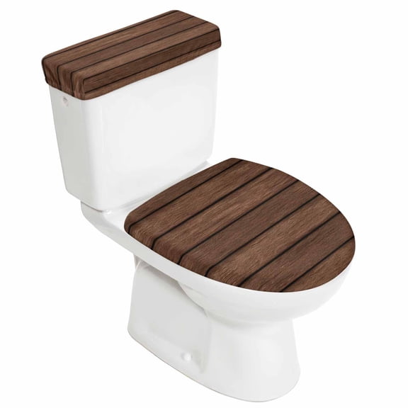 Dark Brown Wooden Toilet Lid Cover and Tank Cover Set, Dark Brown Wooden 2pc Stretch Toilet Lid Seat Covers for Bathroom Washable Protector with Elastic Edge for Standard & Elongated Toilets