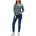thumbnail image 2 of BLUSA CHIC para Mujeres Inspire, de Rayas, Color Block, de Manga Larga, Camiseta Casual, XS, Verde Oscuro y Gris, 2 of 6