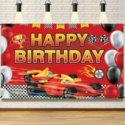Race Car Happy Birthday Banner Racing Red Car Themed Birthday Party Decorations for Boys Girls Men Cheers to Red Birthday Balloons Background Backdrop Banners
