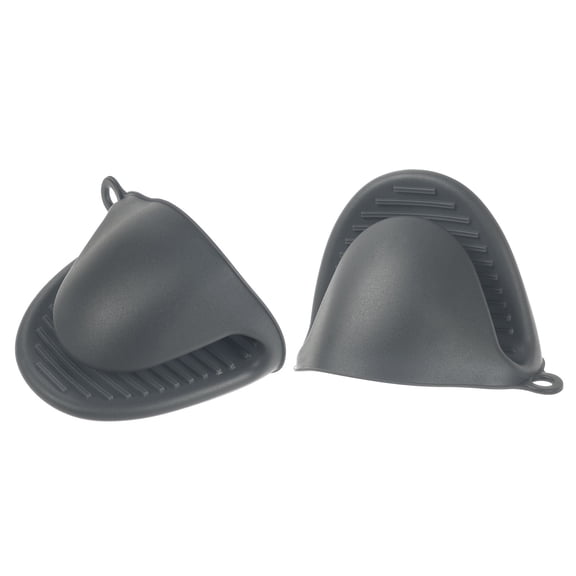 Unique Bargains Mini Oven Gloves Silicone Oven Mitts Finger Pot Holder Dark Gray