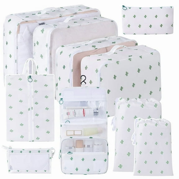 Packing Cubes for Travel,AILKIN 10 PCS,Compression Bags For Travel with Shoe&Hanging Toiletry Bag,Suitcase Travel Accessories Essentials Organizer Bags Packing Cubes for Luggage Compression,Cactus