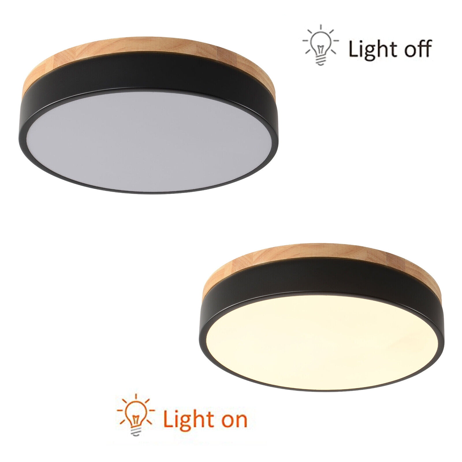 Farmhouse 12 inches Round Dimmable LED Flush Mount Light Bedroom Ceiling Light Wood Base 3 Lighting Colors