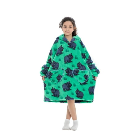 

Parent-child Winter Night-gown Long Sleeve Hooded Plush Pajamas