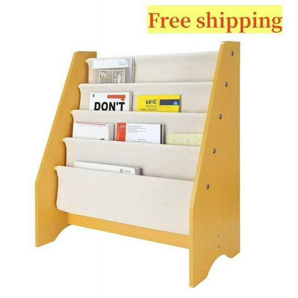 4 Tier Kids Bookcase Bookshelf and Book Rack Storage Sling Toy Display