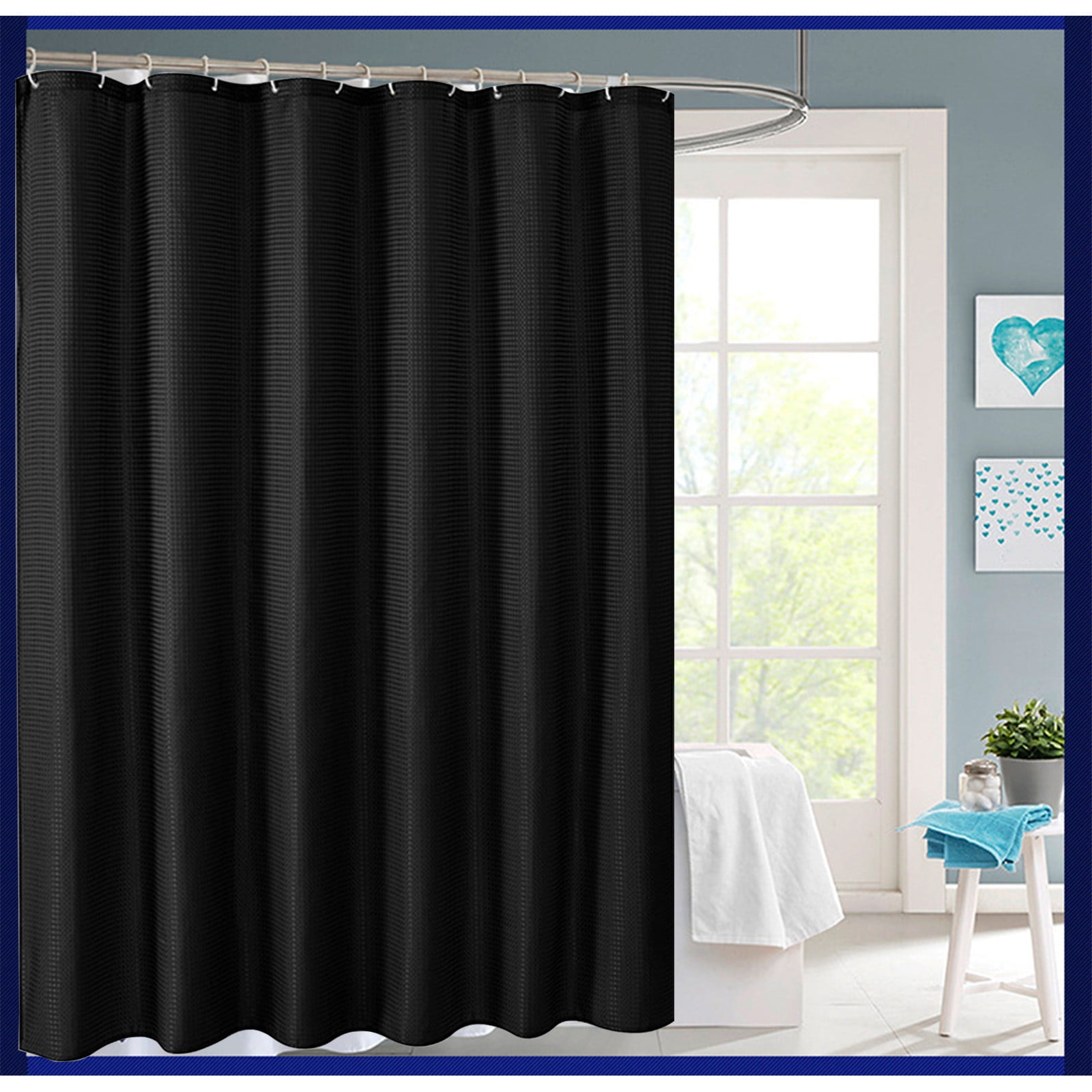 Teal Heavy Duty Polyester Shower Curtain, Hotel Weave Water Repellent Bath Curtain, 180x180cm Cloth Fabric with 12 Hooks, Modern Bathroom Decor
