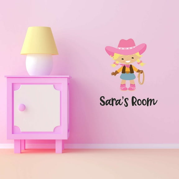 Little Cowgirl Roper Personalized Name Cowboy Chaps Rodeo Horse Pony Bull Steer Stallion Roper Holiday Gift Decorating Ideas Bedroom Wall Decal Sticker - Size: 16 In X 20 In