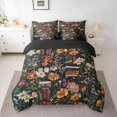 thumbnail image 2 of jejeloiu Colorful Botanical Flower 7-Piece Bedding Comforter Set,Kids Vintage Books King Bedding Sets For Kids Reversible, 2 of 8