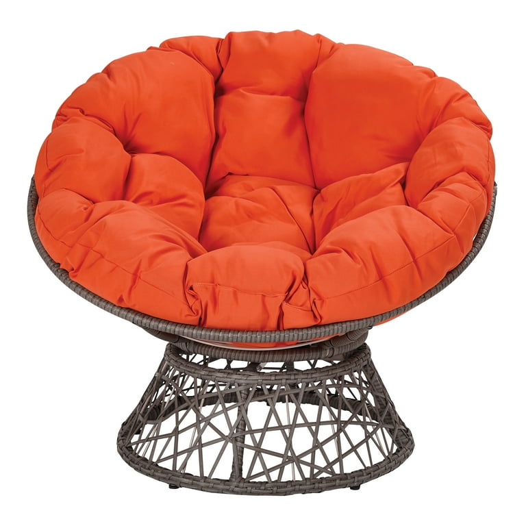 Oversized Papasan Chair with Orange Fabric Cushion for Home Living