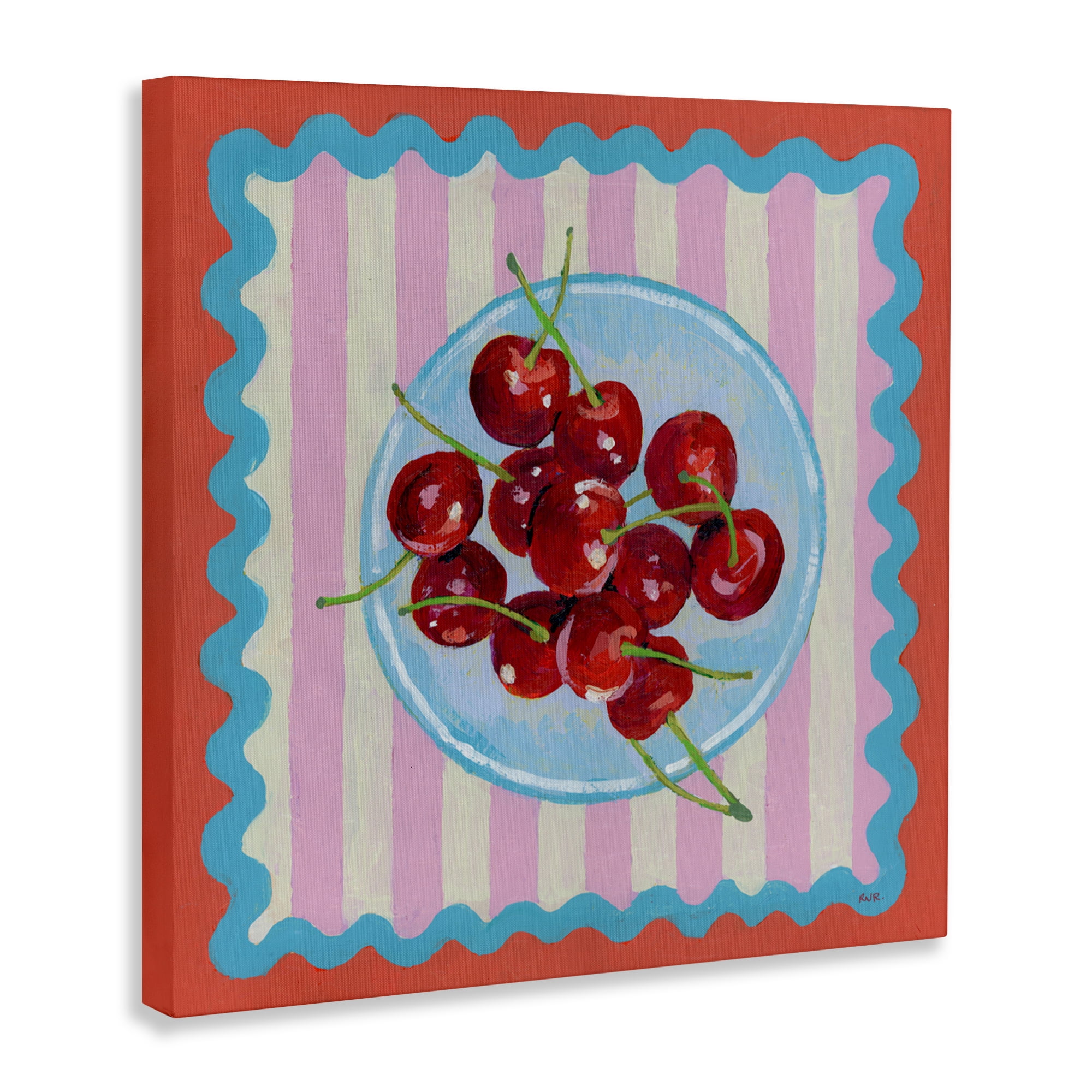 Stupell Industries Red Cherries over Pink Stripes Canvas Wall Art, design by Rachael Reese
