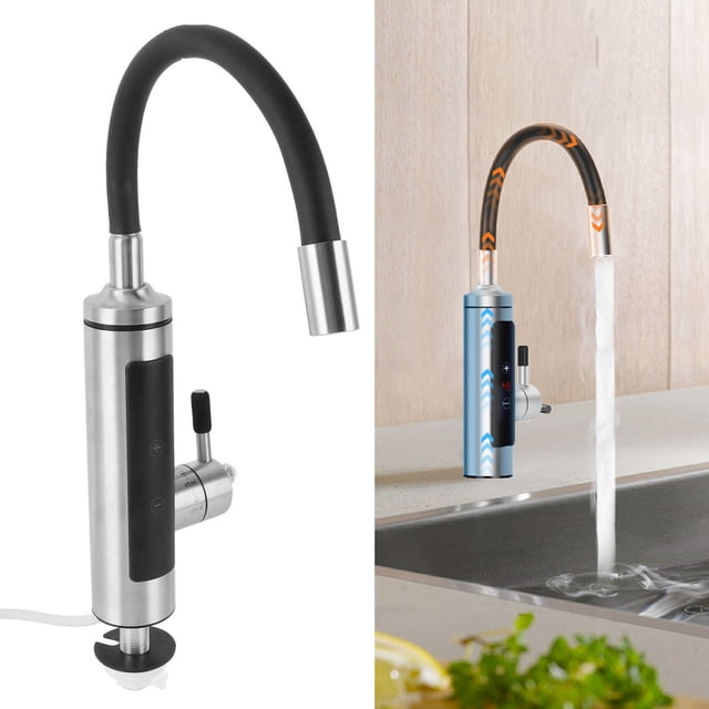 360 Rotatable Bathroom Kitchen Heating Tap Stainless Steel Cold Hot Water Faucet Tankless Electric Hot Water Heater Faucet With Digital Display Water Outlet Pipe