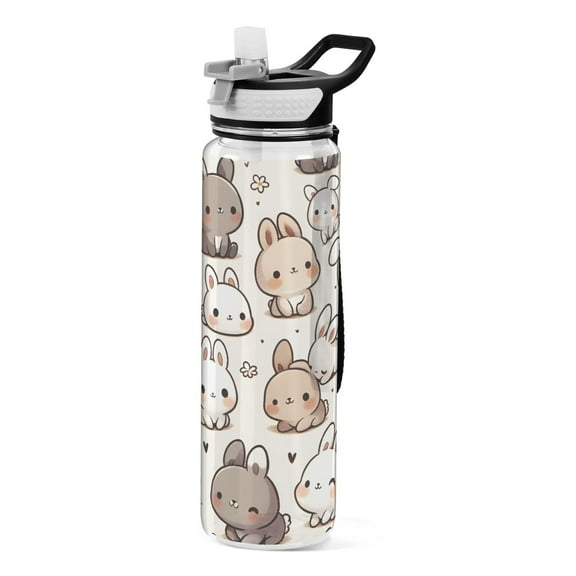 32 Oz Sports Water Bottle with Straws Cute Bunny Rabbit Tritan Clear Bottles BPA Free Leakproof Cup for Outdoor School Gym Fitness