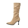 thumbnail image 2 of Viluyesy Womens Knee High Boots Pointed Toe Stiletto Heel Faux Suede Slouch Side Zipper Slim Fit Elegant Casual Dress Boots Khaki Size 9, 2 of 5