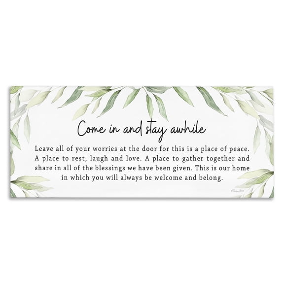 Stupell Industries Welcome & Belong Sentiment Plants & Flowers Painting Wrapped Canvas Art Print Wall Art, 24 x 10