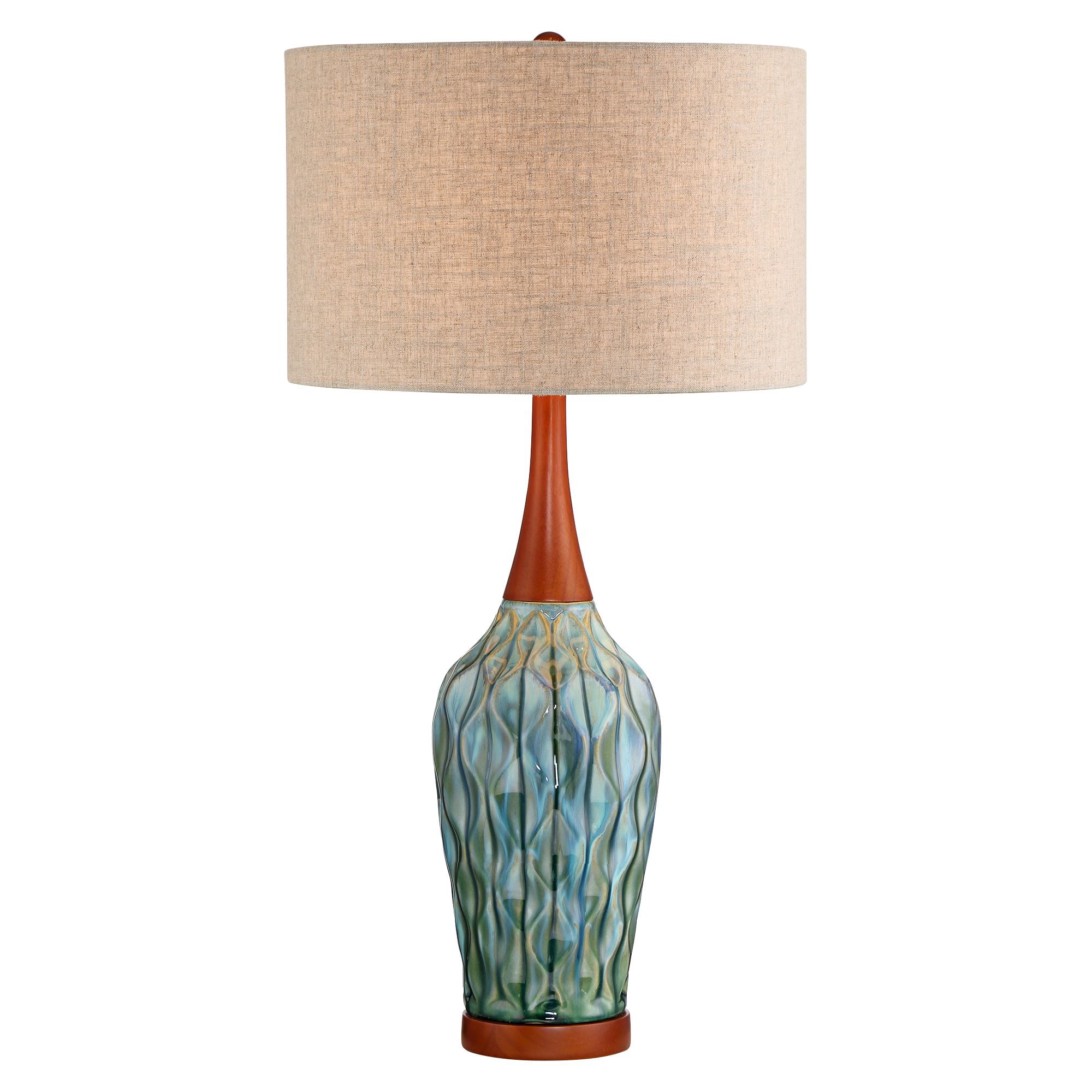 360 Lighting Rocco Modern Mid Century Table Lamp 30" Tall Blue Teal Glaze Ceramic with Table Top Dimmer Linen Fabric Drum for Bedroom Living Room Kids