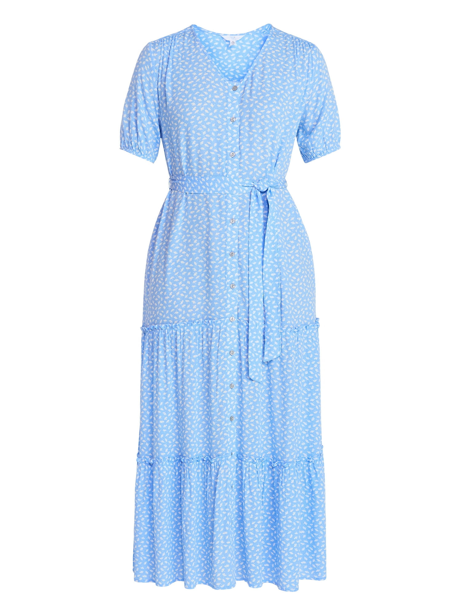 Time and Tru Women’s Crinkle Maxi Dress with Short Sleeves, Sizes XS-XXXL